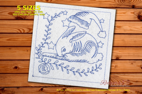 Cute Christmas Bunny Redwork Review for Project Use